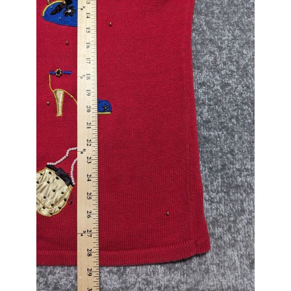 Susan Graver Button Front Cardigan Women XL Red Novelty Embellished V Neck R68 - Picture 11 of 12